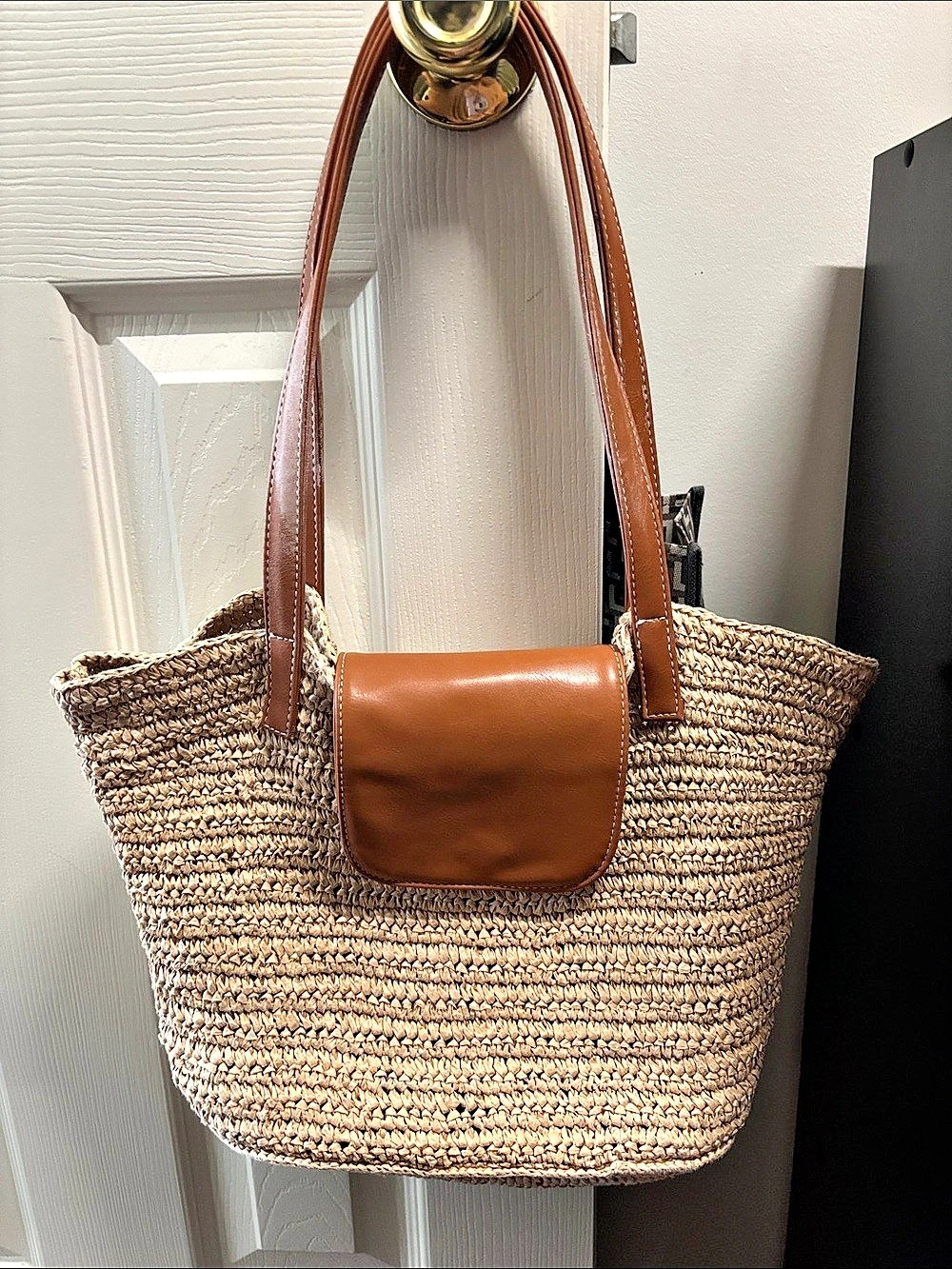 J Crew Woven Tote in Brown & Beige Like New
